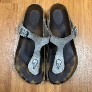 Birkenstock Sandals‎ Women’s with Metallic Silver and Rich Brown